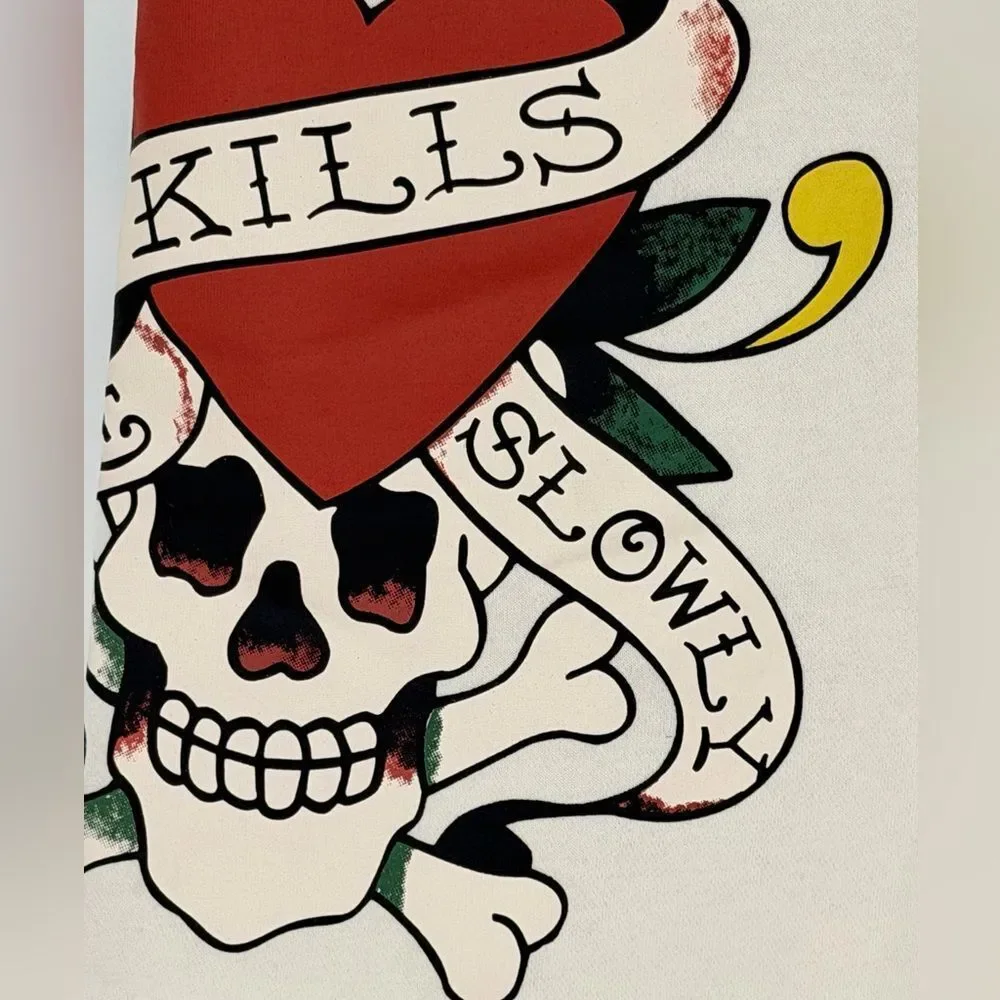 NWT Ed Hardy Love Kills Slowly Fleece Ivory Short L